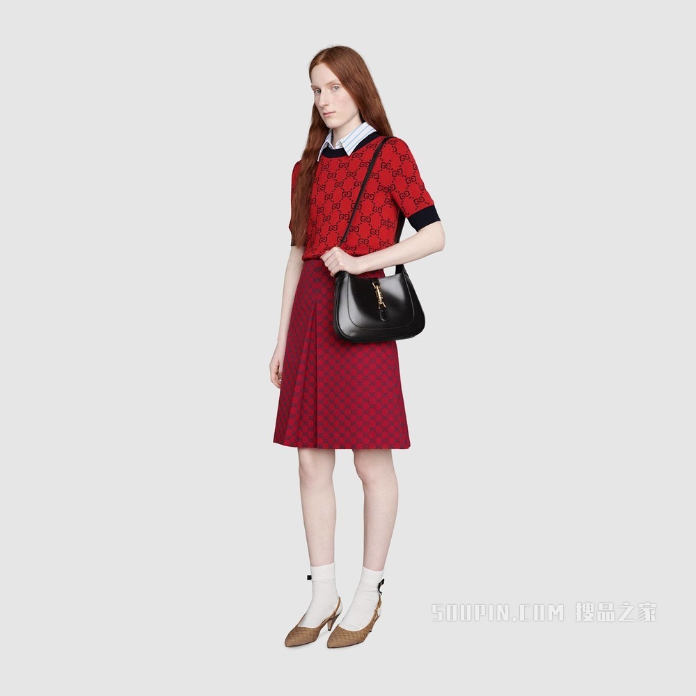 古驰520特别系列双G帆布半身裙 红色和蓝色