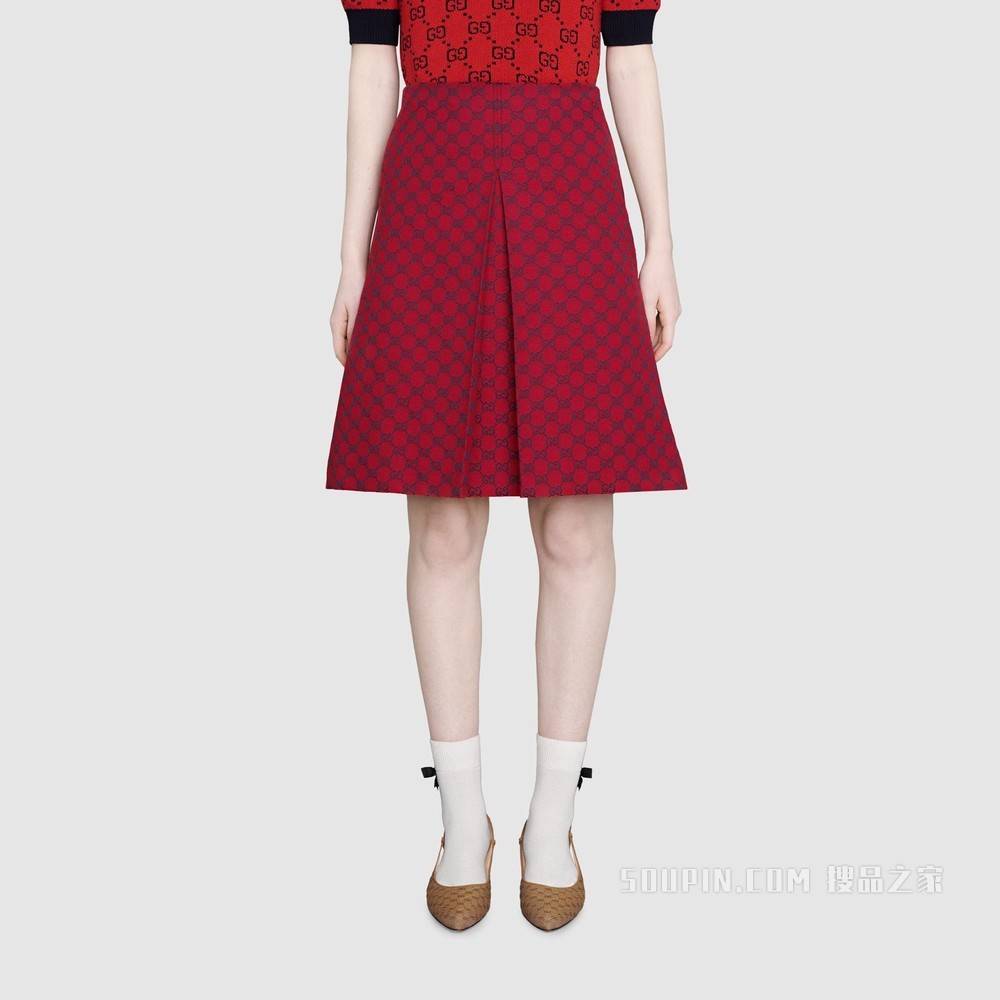 古驰520特别系列双G帆布半身裙 红色和蓝色