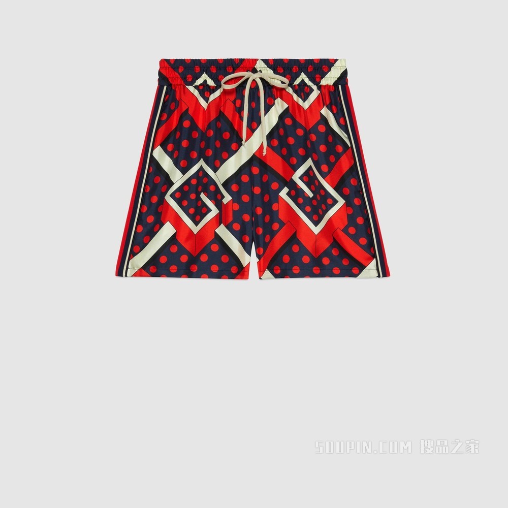 G圆点迷宫印花短裤 蓝色