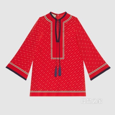 互扣式双G斜条纹真丝土耳其长袍 红色