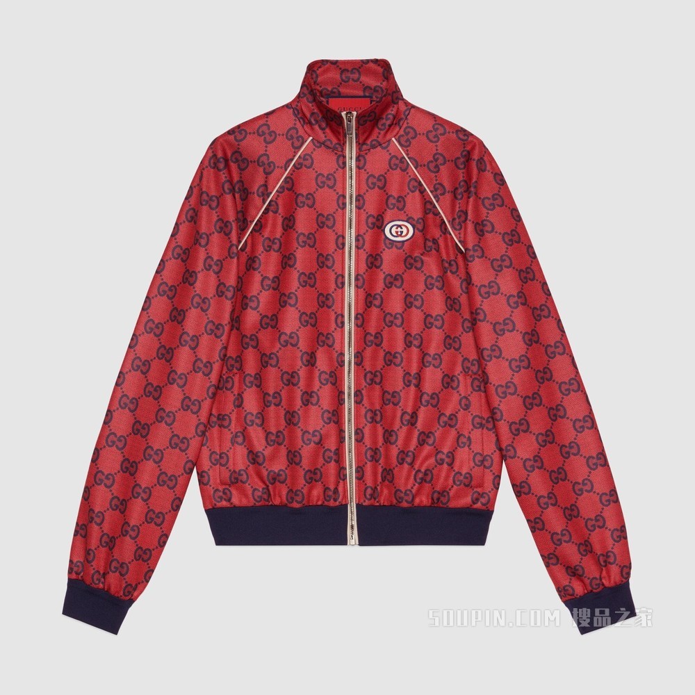 古驰520特别系列双G平纹针织夹克 红色和蓝色