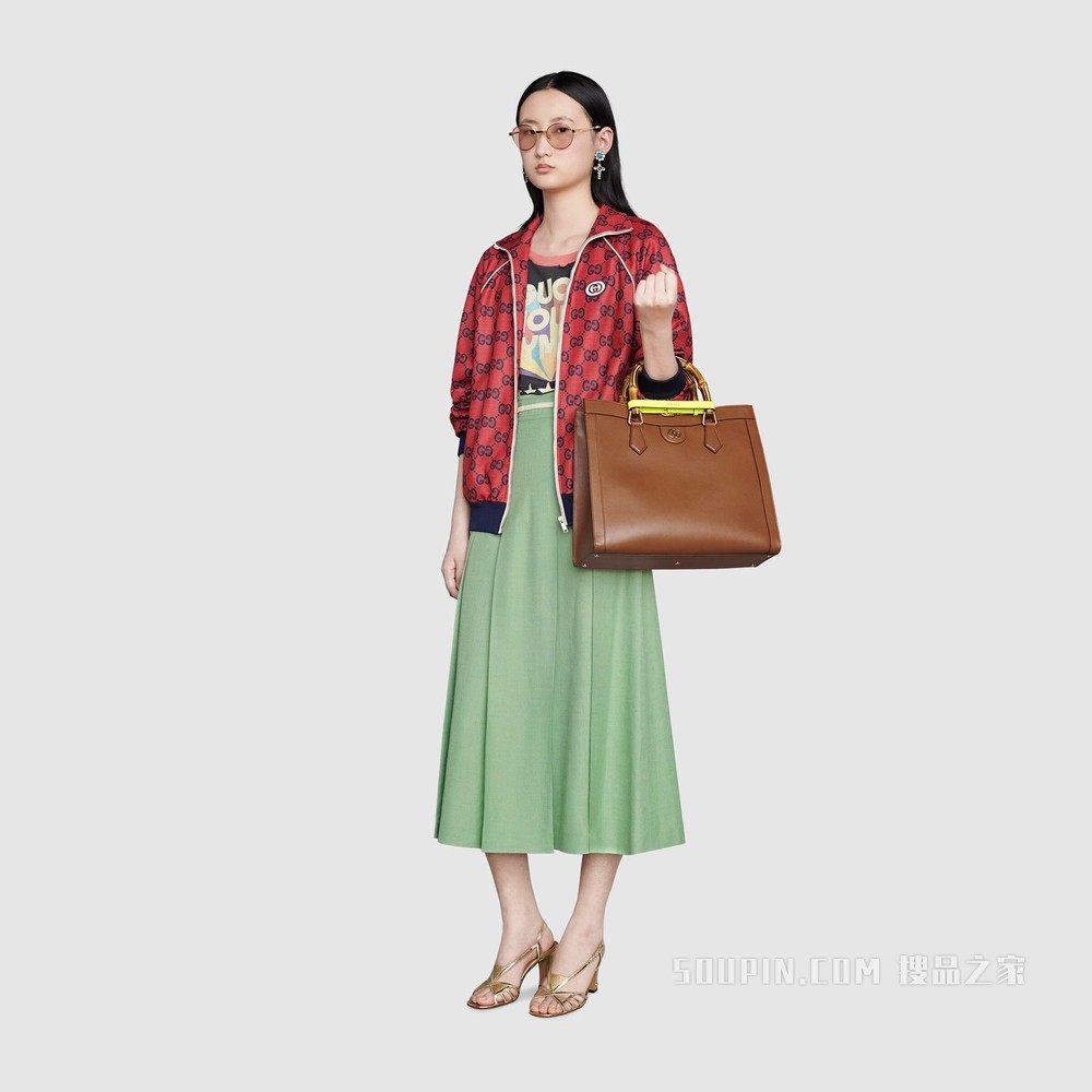 古驰520特别系列双G平纹针织夹克 红色和蓝色