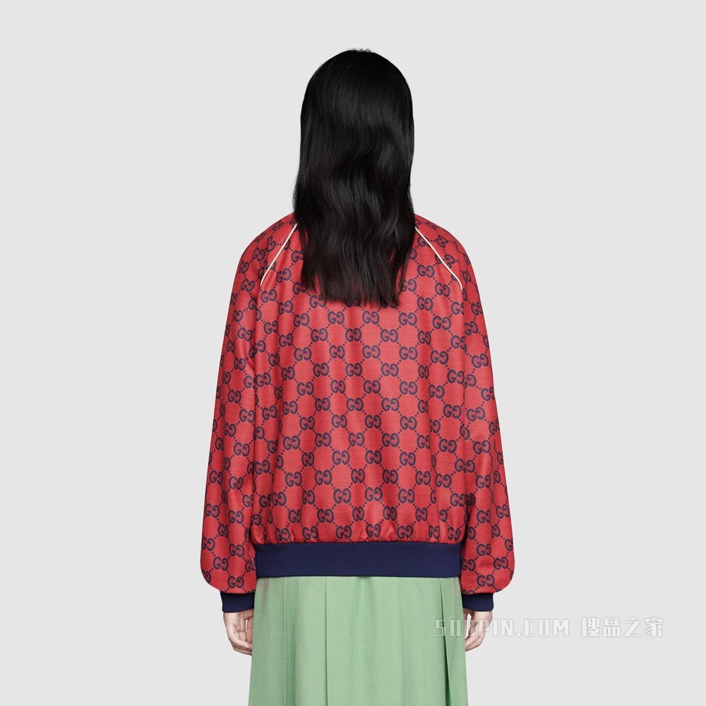 古驰520特别系列双G平纹针织夹克 红色和蓝色