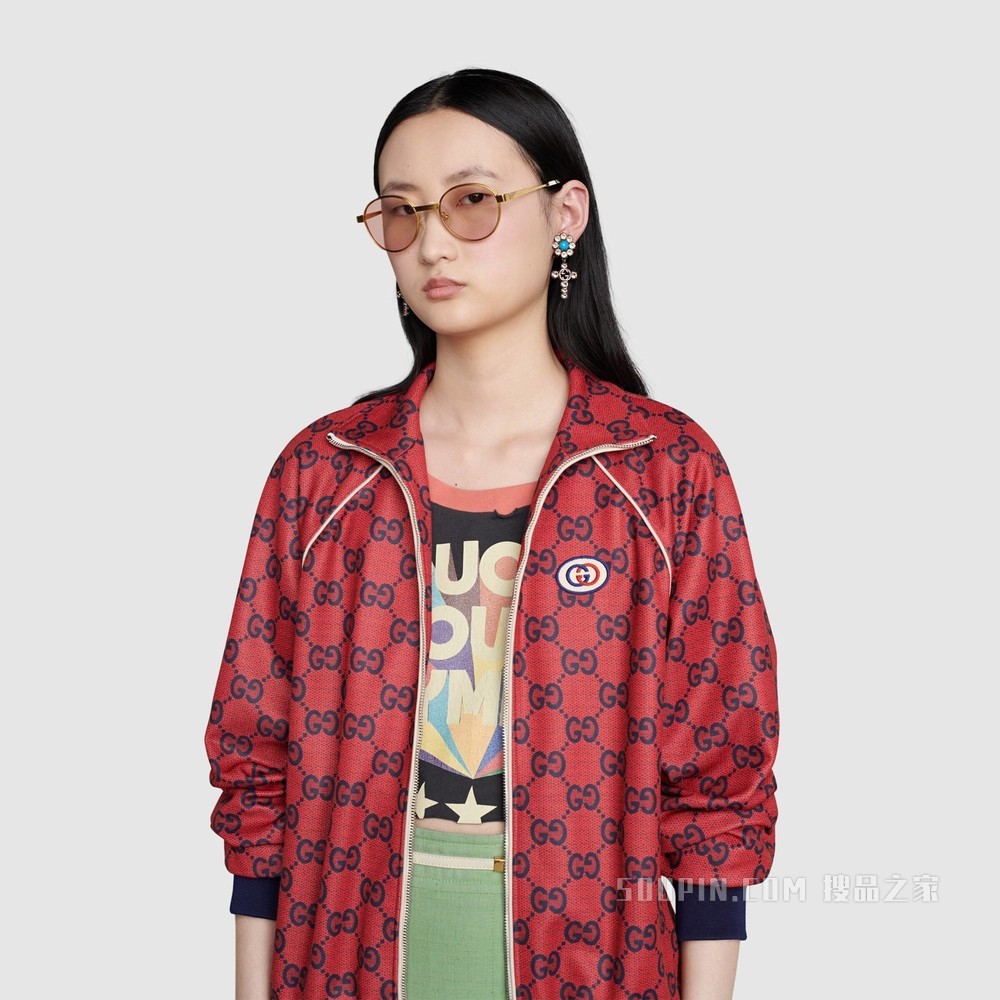 古驰520特别系列双G平纹针织夹克 红色和蓝色
