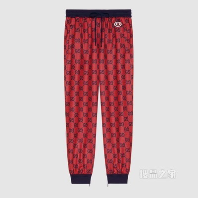 古驰520特别系列双G平纹针织慢跑长裤 红色和蓝色