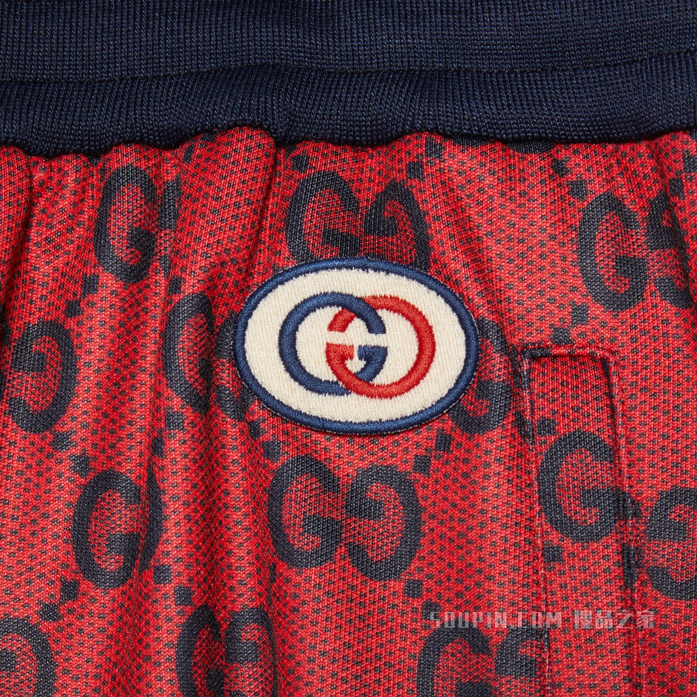 古驰520特别系列双G平纹针织慢跑长裤 红色和蓝色