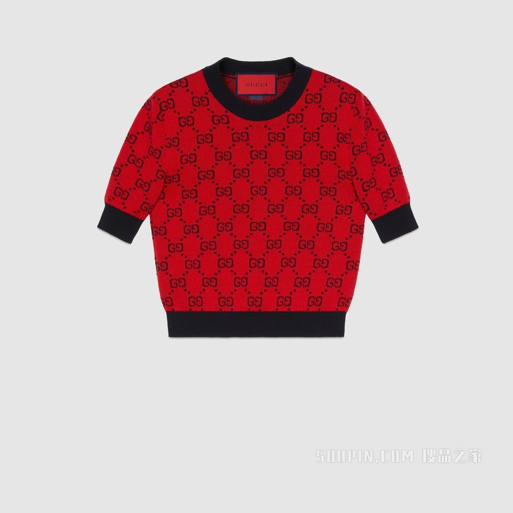 古驰520特别系列双G提花棉毛混纺上衣 亮红色和蓝色