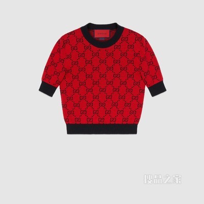 古驰520特别系列双G提花棉毛混纺上衣 亮红色和蓝色
