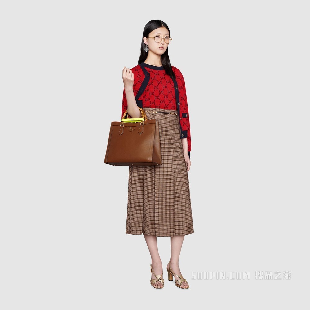 古驰520特别系列双G提花棉毛混纺上衣 亮红色和蓝色