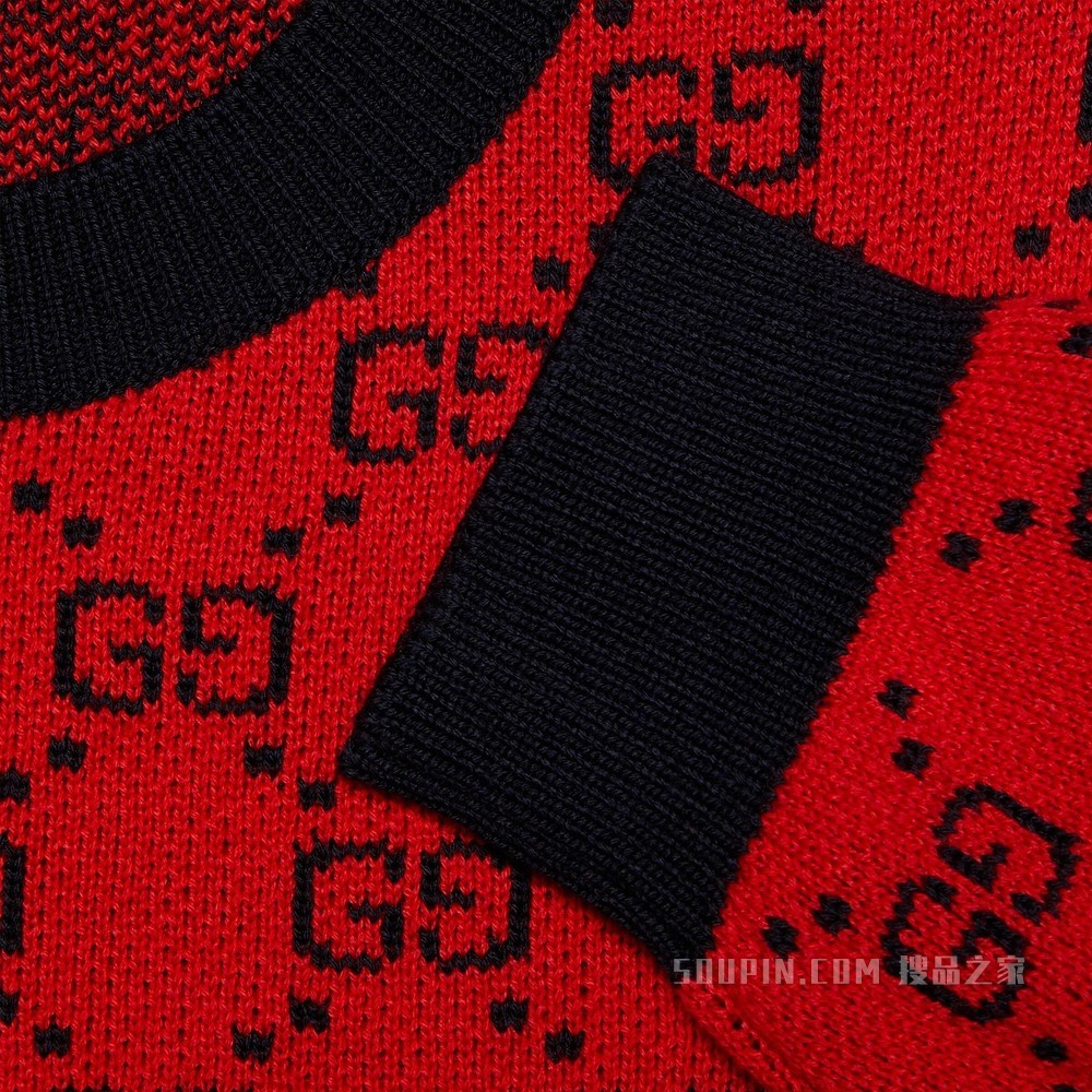 古驰520特别系列双G提花棉毛混纺上衣 亮红色和蓝色