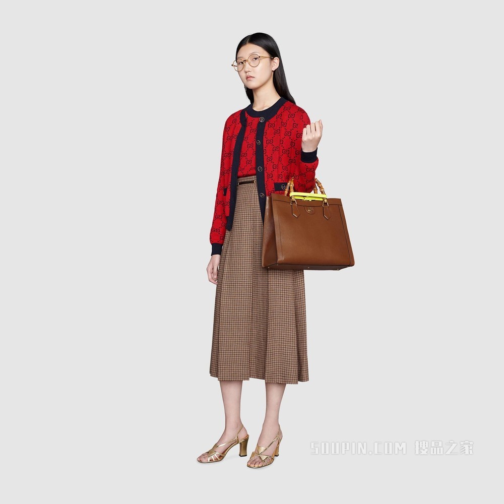 古驰520特别系列双G提花棉毛混纺开衫 亮红色和蓝色