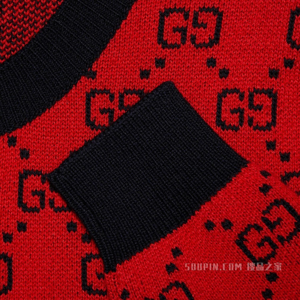 古驰520特别系列双G提花棉毛混纺开衫 亮红色和蓝色