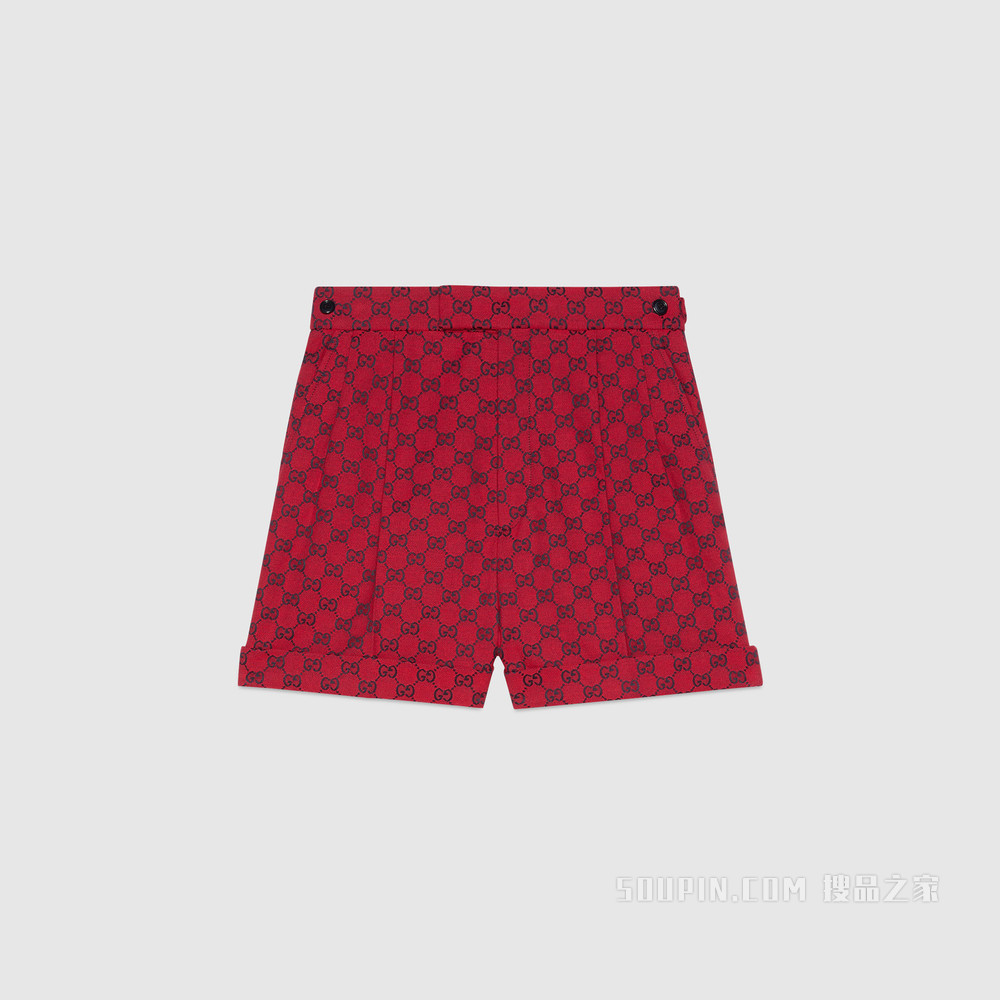 古驰520特别系列双G帆布短裤 红色和蓝色