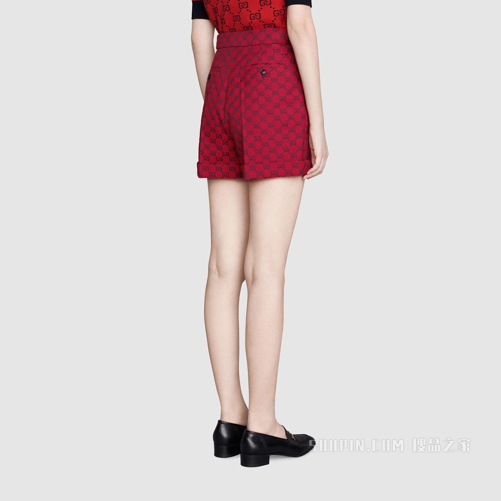 古驰520特别系列双G帆布短裤 红色和蓝色