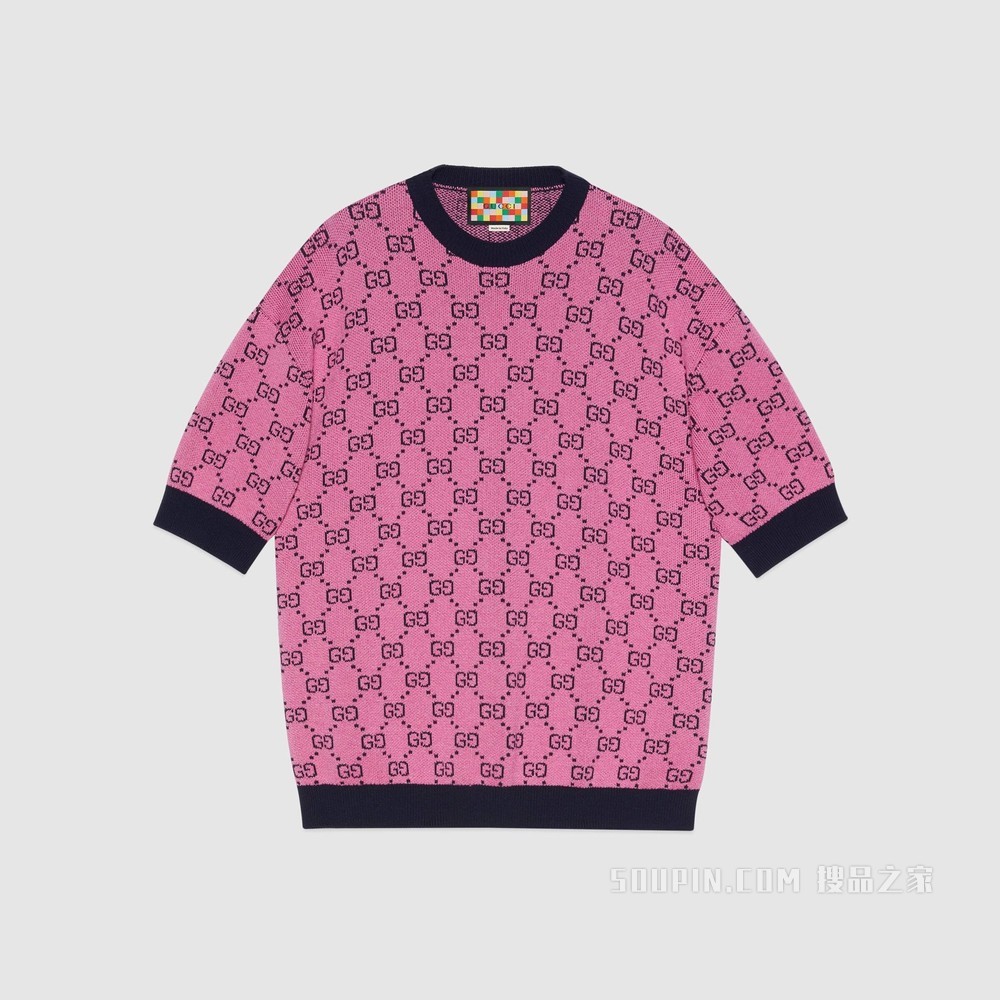 GG Multicolor系列短袖毛衣 粉色和蓝色