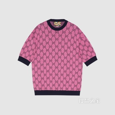 GG Multicolor系列短袖毛衣 粉色和蓝色