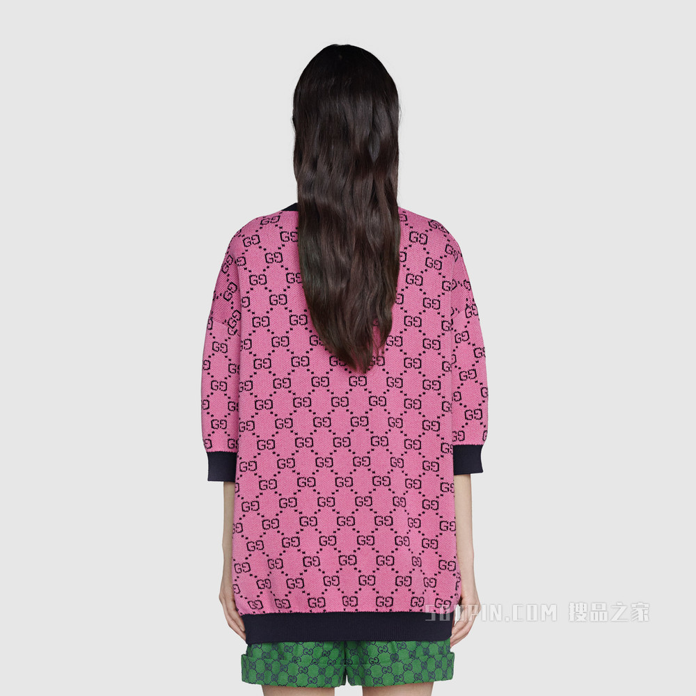 GG Multicolor系列短袖毛衣 粉色和蓝色