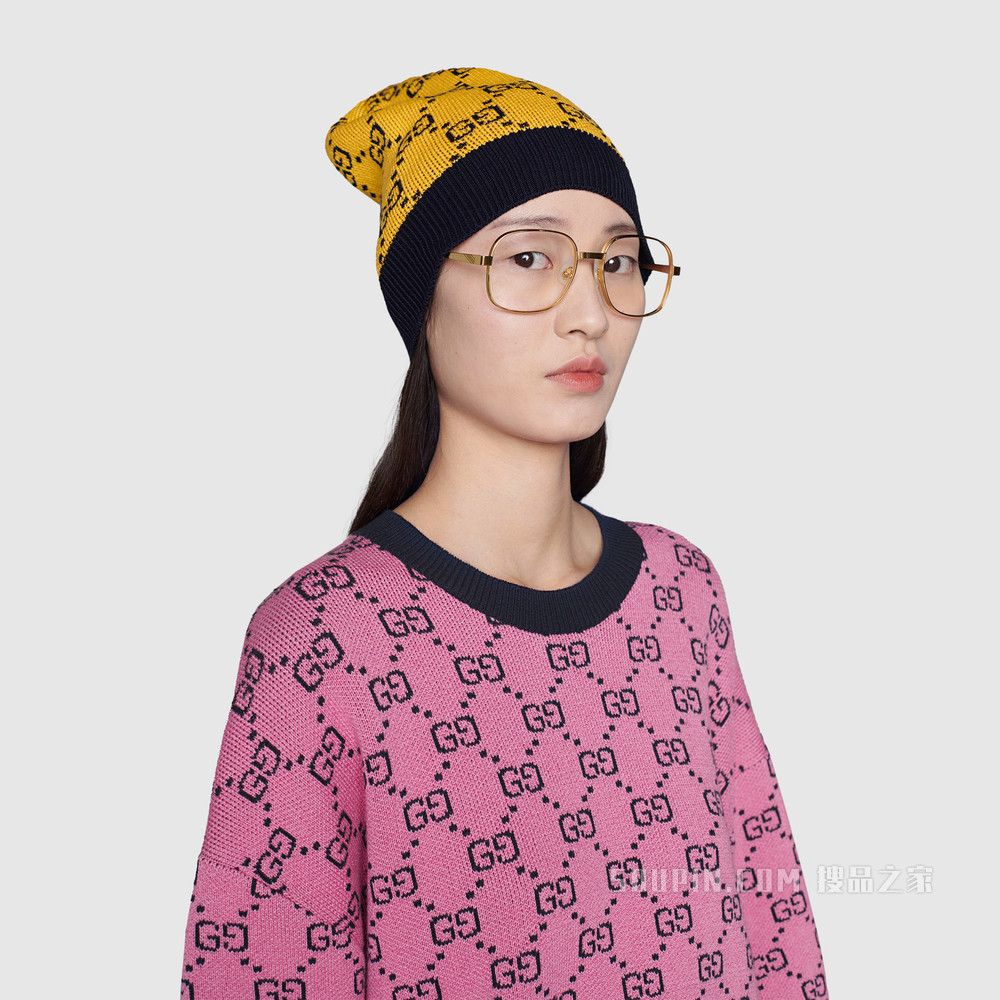 GG Multicolor系列短袖毛衣 粉色和蓝色
