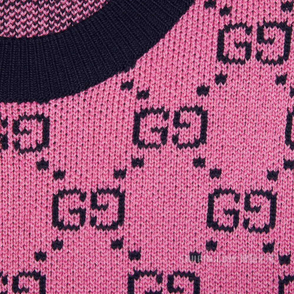 GG Multicolor系列短袖毛衣 粉色和蓝色