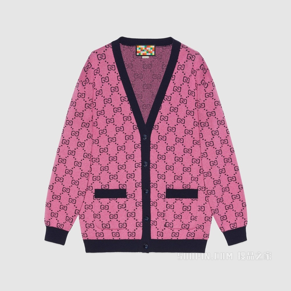 GG Multicolor系列棉毛混纺开衫 粉色和蓝色