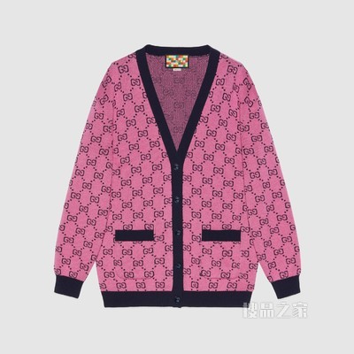 GG Multicolor系列棉毛混纺开衫 粉色和蓝色