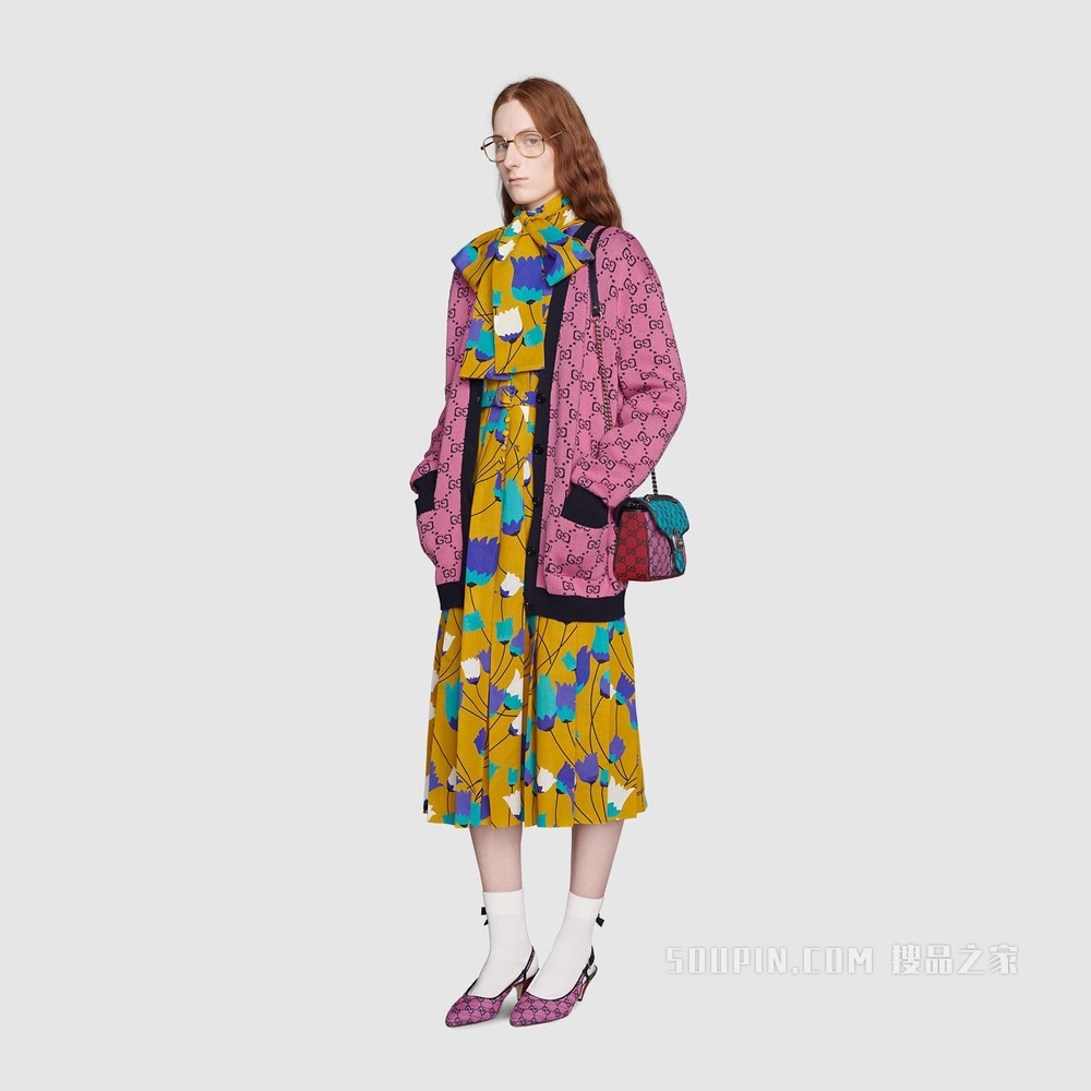 GG Multicolor系列棉毛混纺开衫 粉色和蓝色