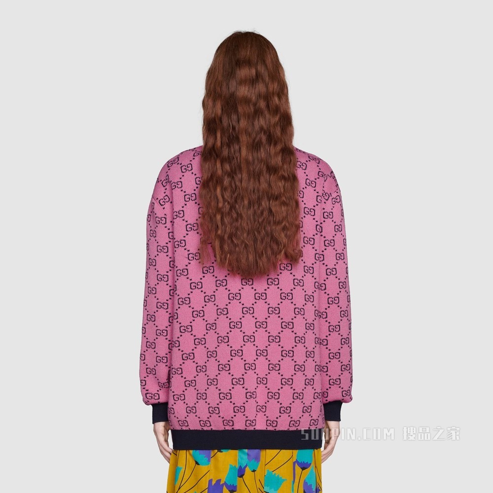 GG Multicolor系列棉毛混纺开衫 粉色和蓝色