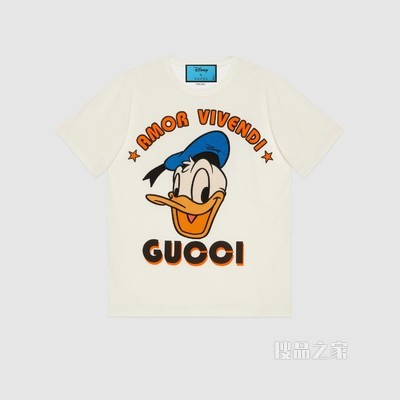 Disney x Gucci唐老鸭刺绣棉质T恤 象牙白色