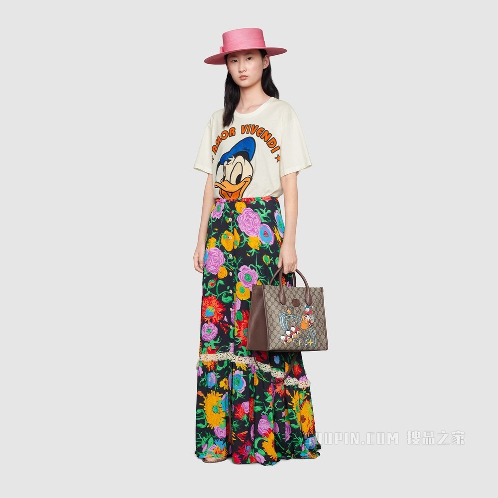 Disney x Gucci唐老鸭刺绣棉质T恤 象牙白色