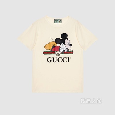 Disney x Gucci超大造型T恤 米白色棉布