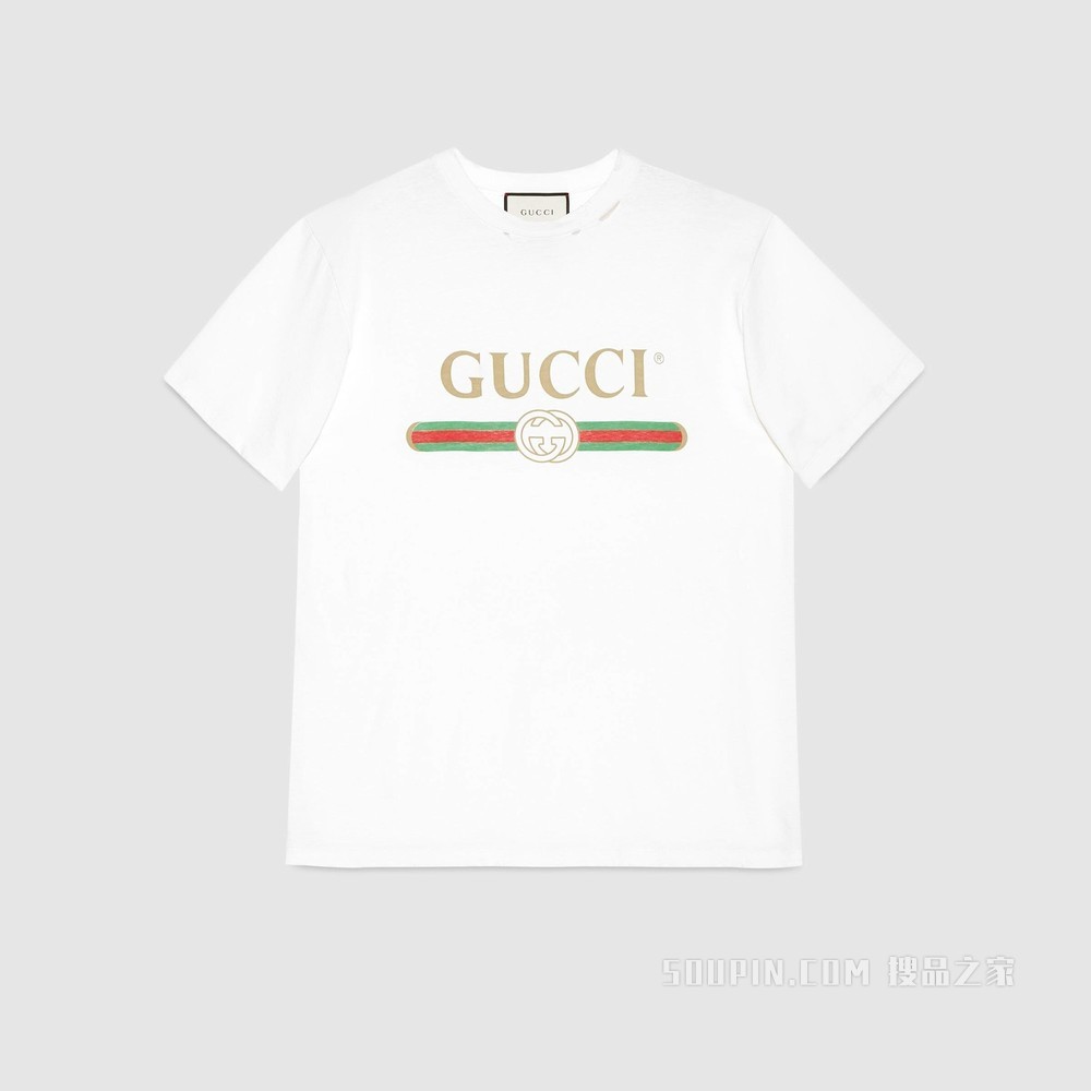 Gucci标识印花超大造型T恤 白色针织棉