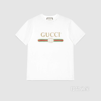 Gucci标识印花超大造型T恤 白色针织棉
