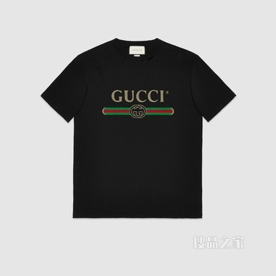Gucci标识印花超大造型T恤 黑色针织棉