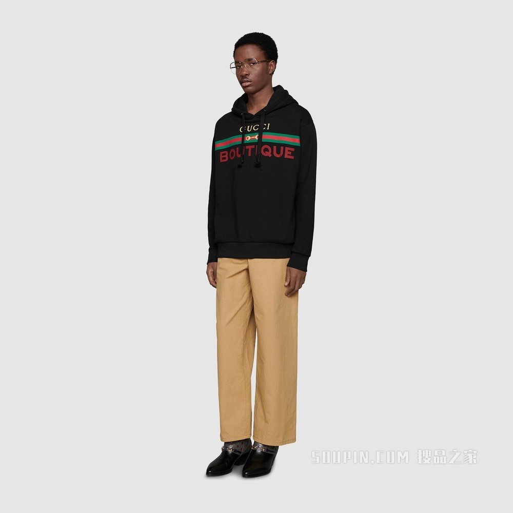 Gucci Boutique印花卫衣 黑色棉布