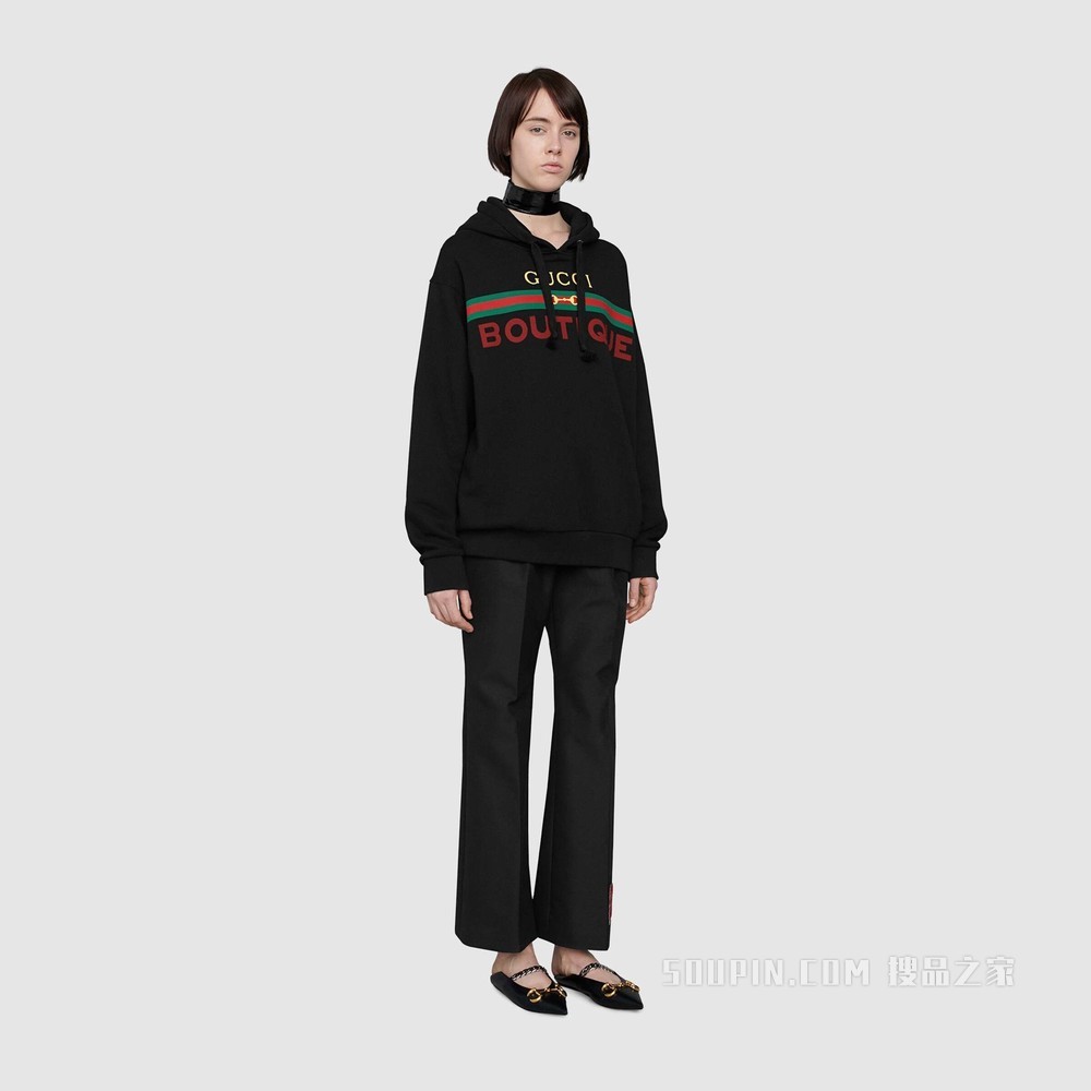 Gucci Boutique印花卫衣 黑色棉布