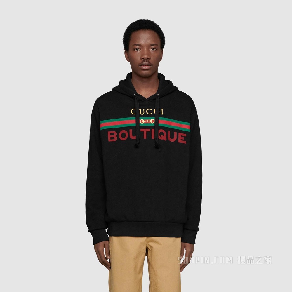 Gucci Boutique印花卫衣 黑色棉布