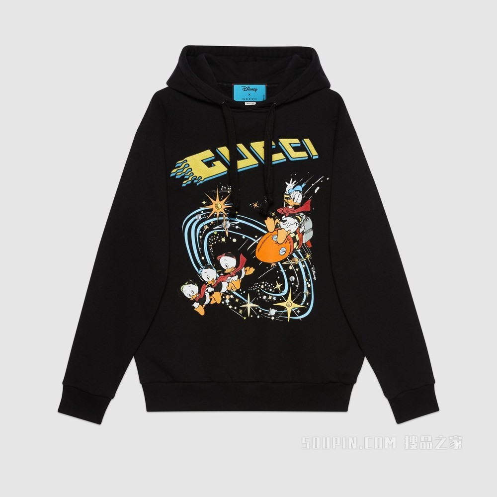 Disney x Gucci唐老鸭印花兜帽卫衣 黑色