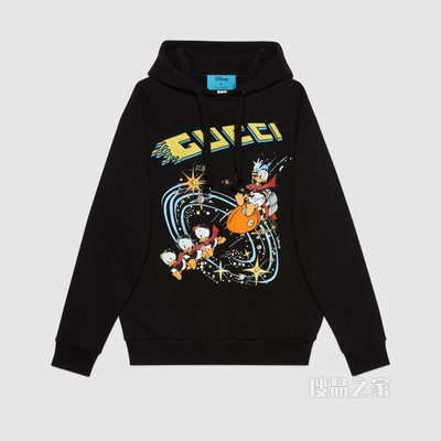 Disney x Gucci唐老鸭印花兜帽卫衣 黑色