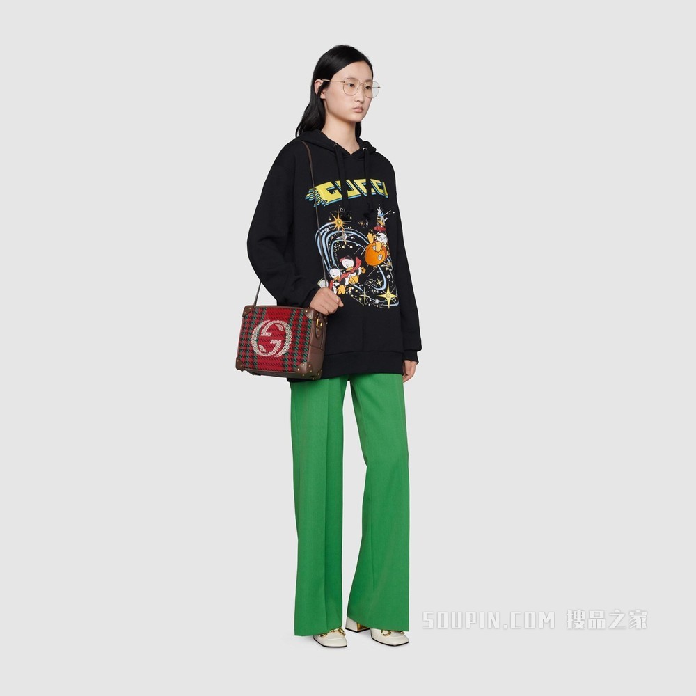 Disney x Gucci唐老鸭印花兜帽卫衣 黑色