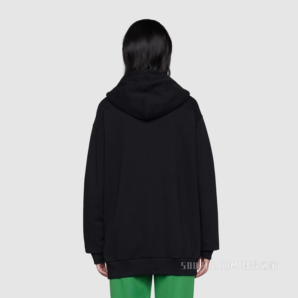 Disney x Gucci唐老鸭印花兜帽卫衣 黑色