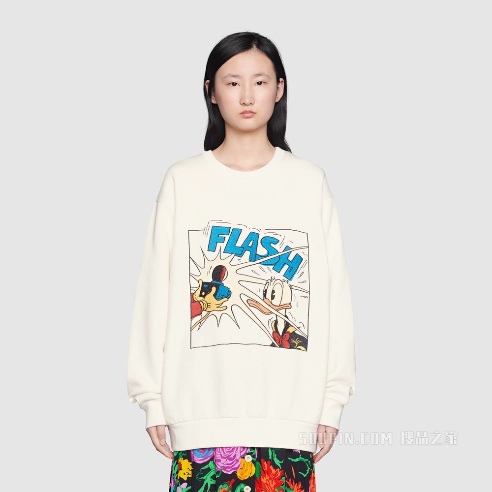 Disney x Gucci唐老鸭印花棉质卫衣 白色