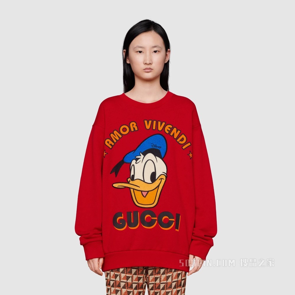 Disney x Gucci唐老鸭印花棉质卫衣 红色