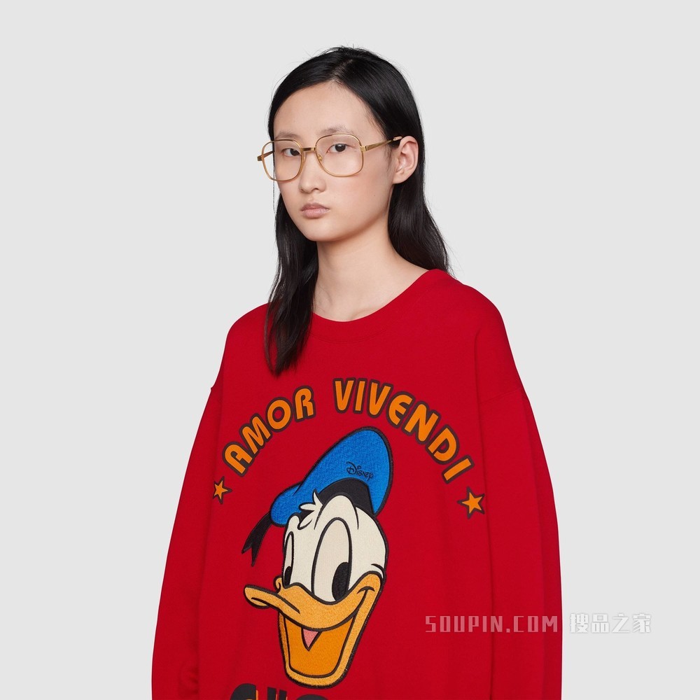 Disney x Gucci唐老鸭印花棉质卫衣 红色