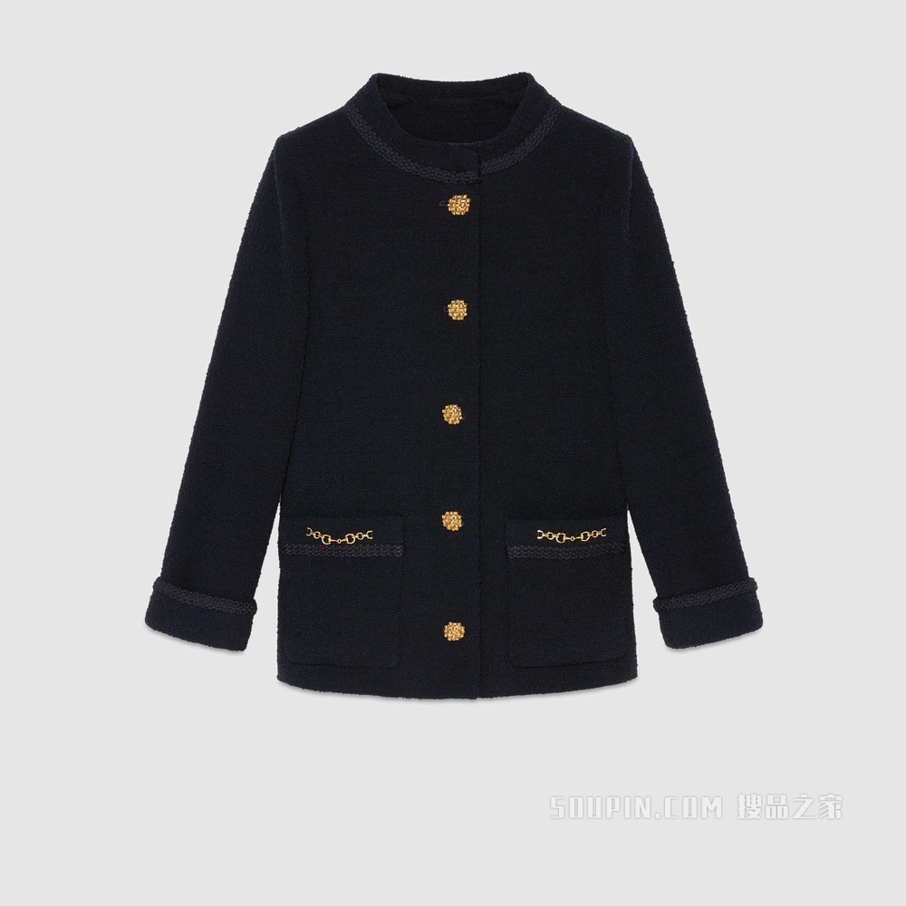 花呢绉绸夹克 深蓝色