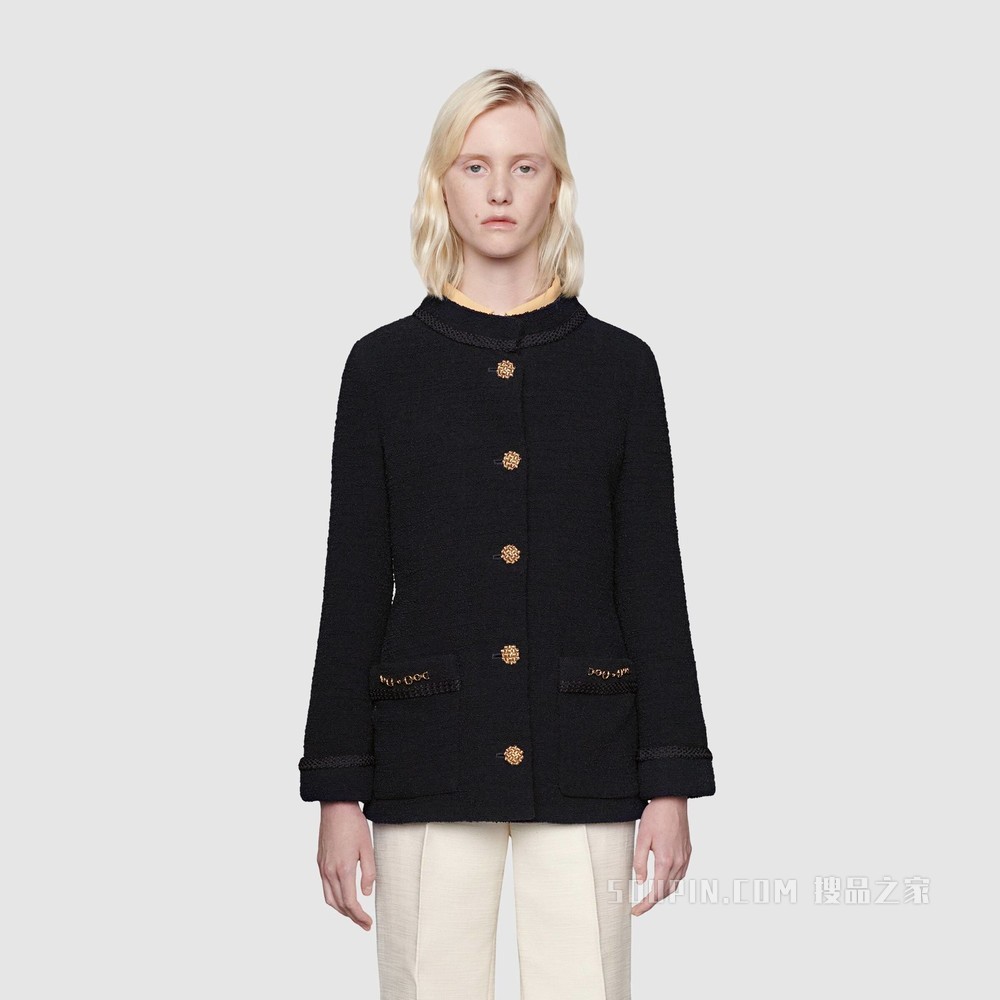 花呢绉绸夹克 深蓝色