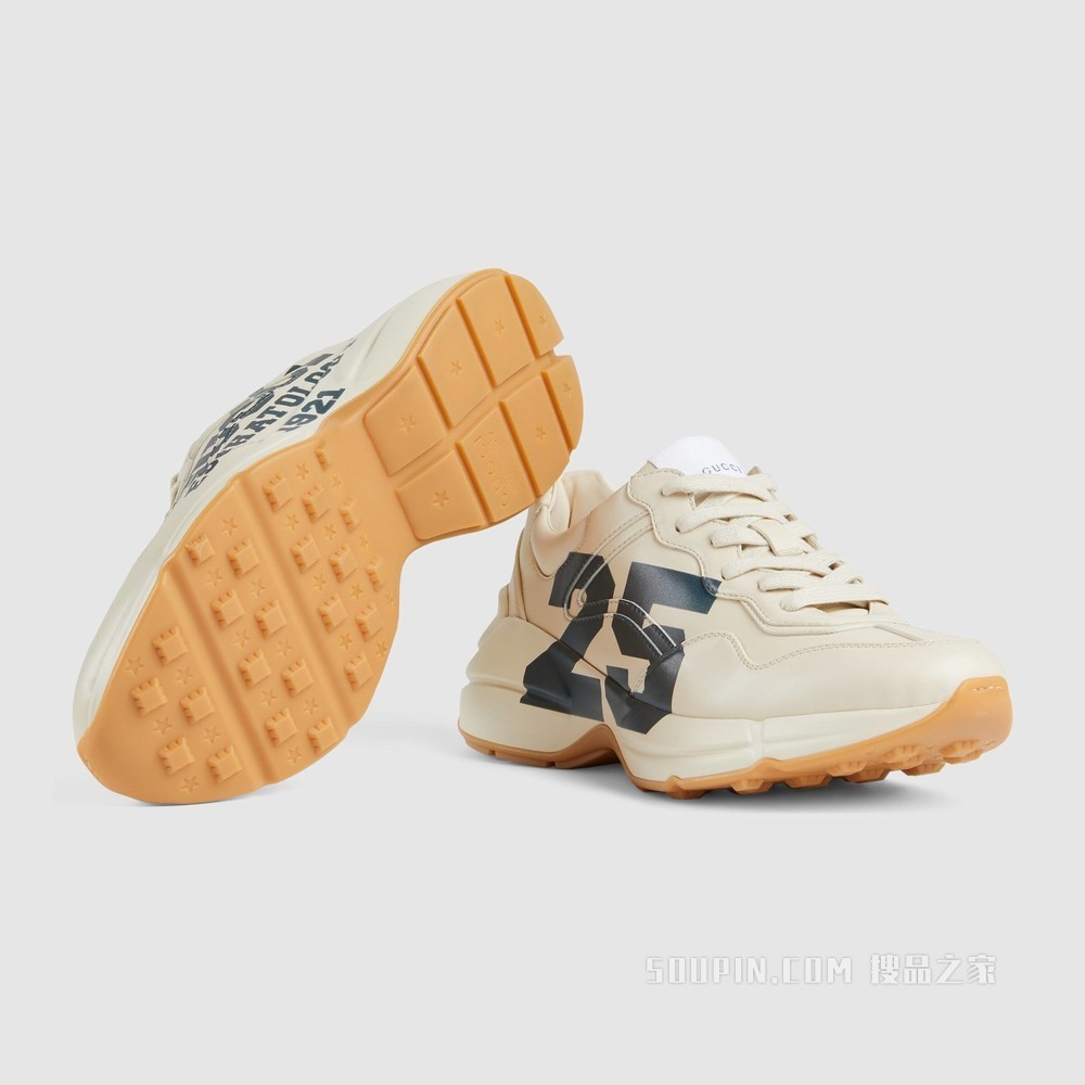 Rhyton系列女士“25”印花运动鞋 象牙白可持续材料Demetra