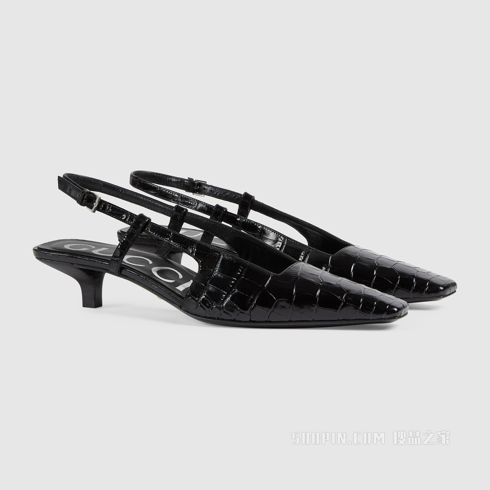 女士鳄鱼纹印花浅口鞋 黑色皮革
