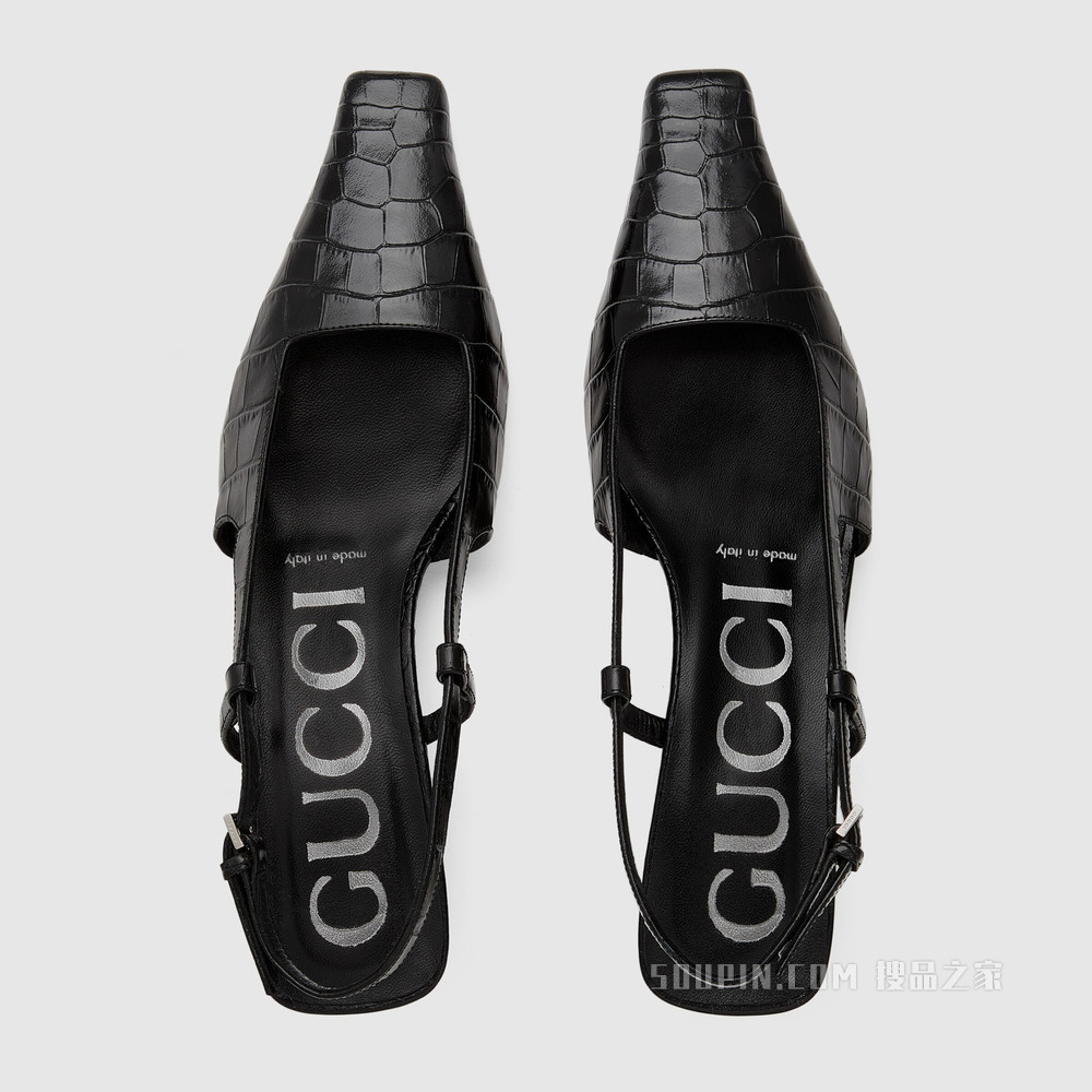 女士鳄鱼纹印花浅口鞋 黑色皮革