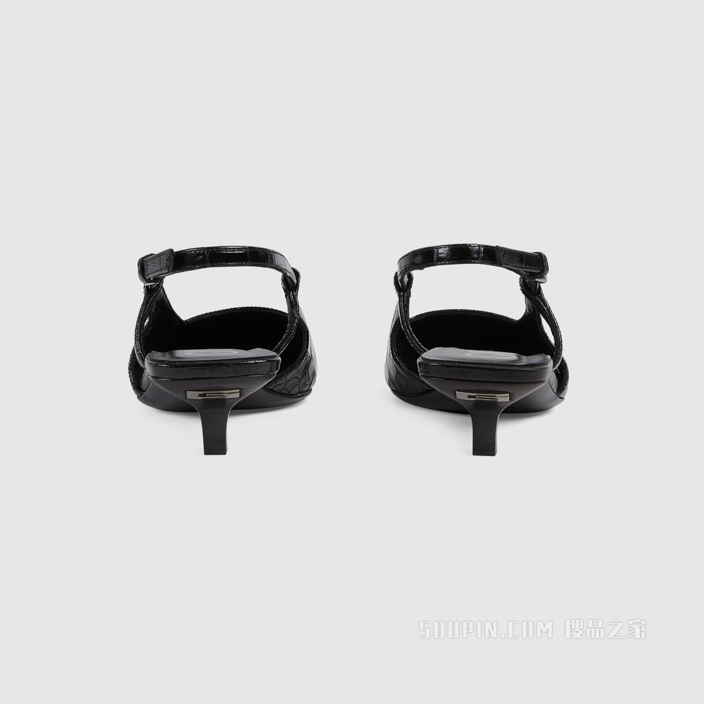 女士鳄鱼纹印花浅口鞋 黑色皮革