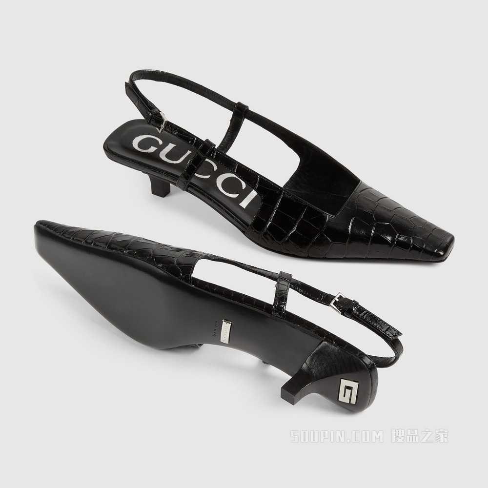 女士鳄鱼纹印花浅口鞋 黑色皮革